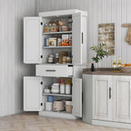 72" Tall Kitchen Pantry Cabinet Adjustable Shelves Barn Doors White