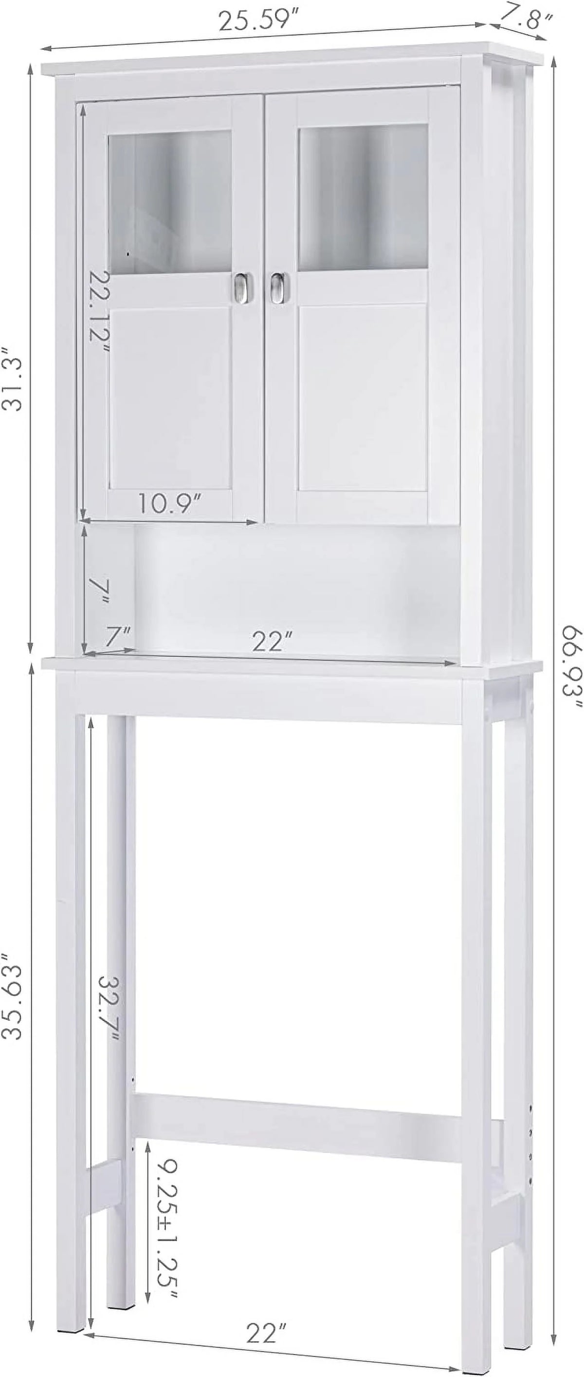Spirich Bathroom Cabinet Over Toilet, Bathroom Storage Cabinet with Glass Doors and Adjustable Shelves, Over The Toilet Storage Cabinet, White