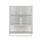 Two-door Wall Cabinet, Modern Kitchen Wall Mounted Cabinet with 2 Glass Doors, Two-tier Enclosed Storage, an Open Shelf, Towel Rack, Metal Wall Cabinet for Entryway, Living Room, Bathroom,  White