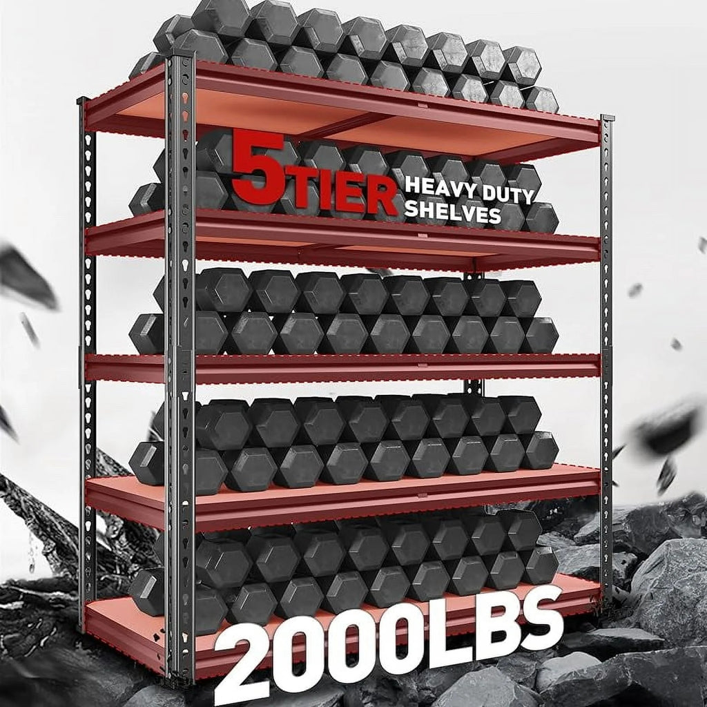 5 Tier Garage Storage Shelves, Industrial Style, 72"H x 35.5"W x 15.8"D, 2000LBS Capacity, Adjustable Height, Divisible Shelves