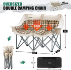 Double Camping Chair, Oversized 2 Person Camp Chairs with Cup Holders Side & Backrest Mesh Pockets Padded Loveseat Camping Chair Foldable for Outdoor Lawn Backyard Beach Support 800LB