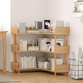 5-Tier Reversible Corner Bookshelf, L-Shaped Shelf, Oak