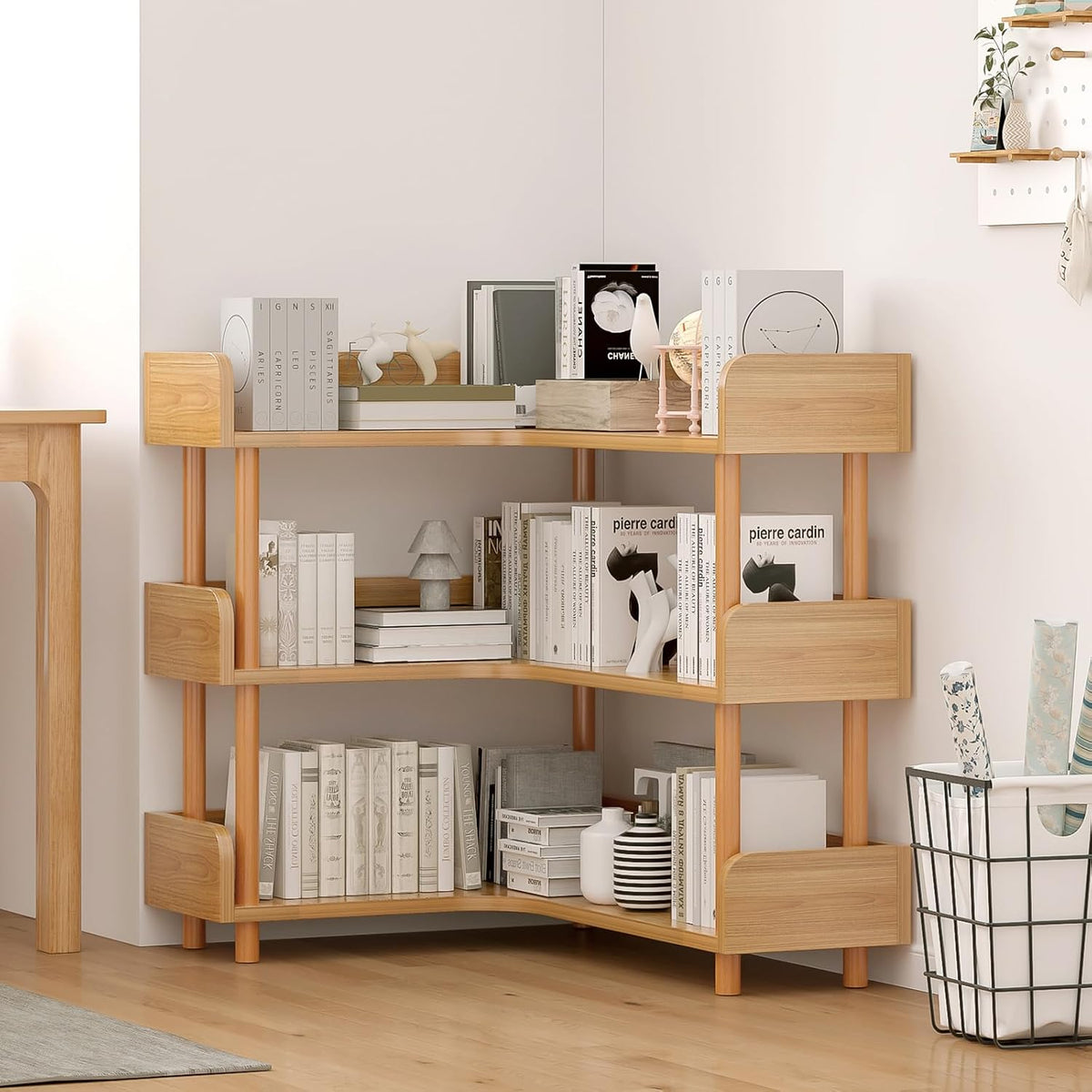 5-Tier Reversible Corner Bookshelf, L-Shaped Shelf, Oak
