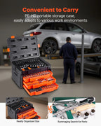VEVOR Mechanics Tool Set and Socket Set,450 Pcs, 1/4, 3/8 and 1/2 inch Drive Deep and Standard Sockets, SAE Metric Mechanic Tool Kit with Bits, Wrenches, Accessories, Storage Case with Orange Drawer