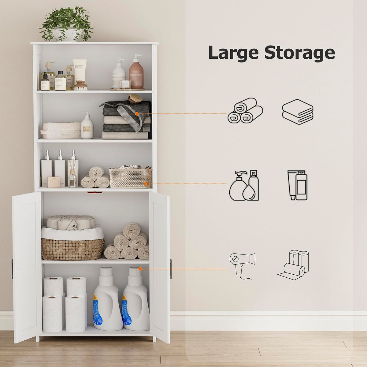 67" Tall Bathroom Storage Cabinet, Bathroom Floor Cabinet