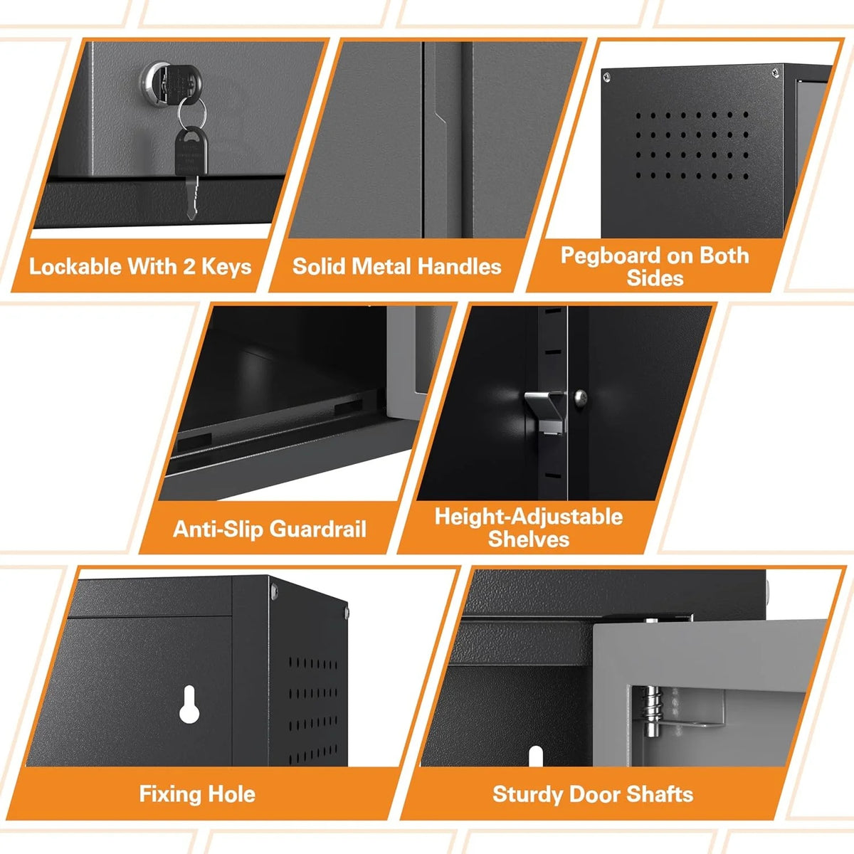 Metal Garage Wall Cabinet with Doors and Adjustable Shelf,Lockable Floating Tool Cabinet with Pegboard,Steel Storage Cabinet for Kitchen,Office,Garage,Laundry,Warehouse(Black&Gray, 26" H)