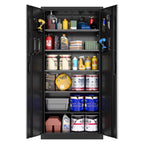 Aobabo Metal Storage Cabinet with Lock & Pegboard,Garage Storage Cabinet with 5 Adjustable Shelves,Tool Storage Cabinets for Home Office Garage,Assembly Required,Black