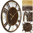 24 Inch Round Wooden Wall Clock, Modern Analog Clock with Numeral Design, Battery Operated