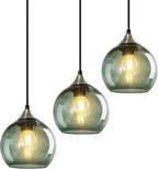 Amber Pendant Lights Kitchen Island 3 Pack, 5.9 in Seeded Glass Globe