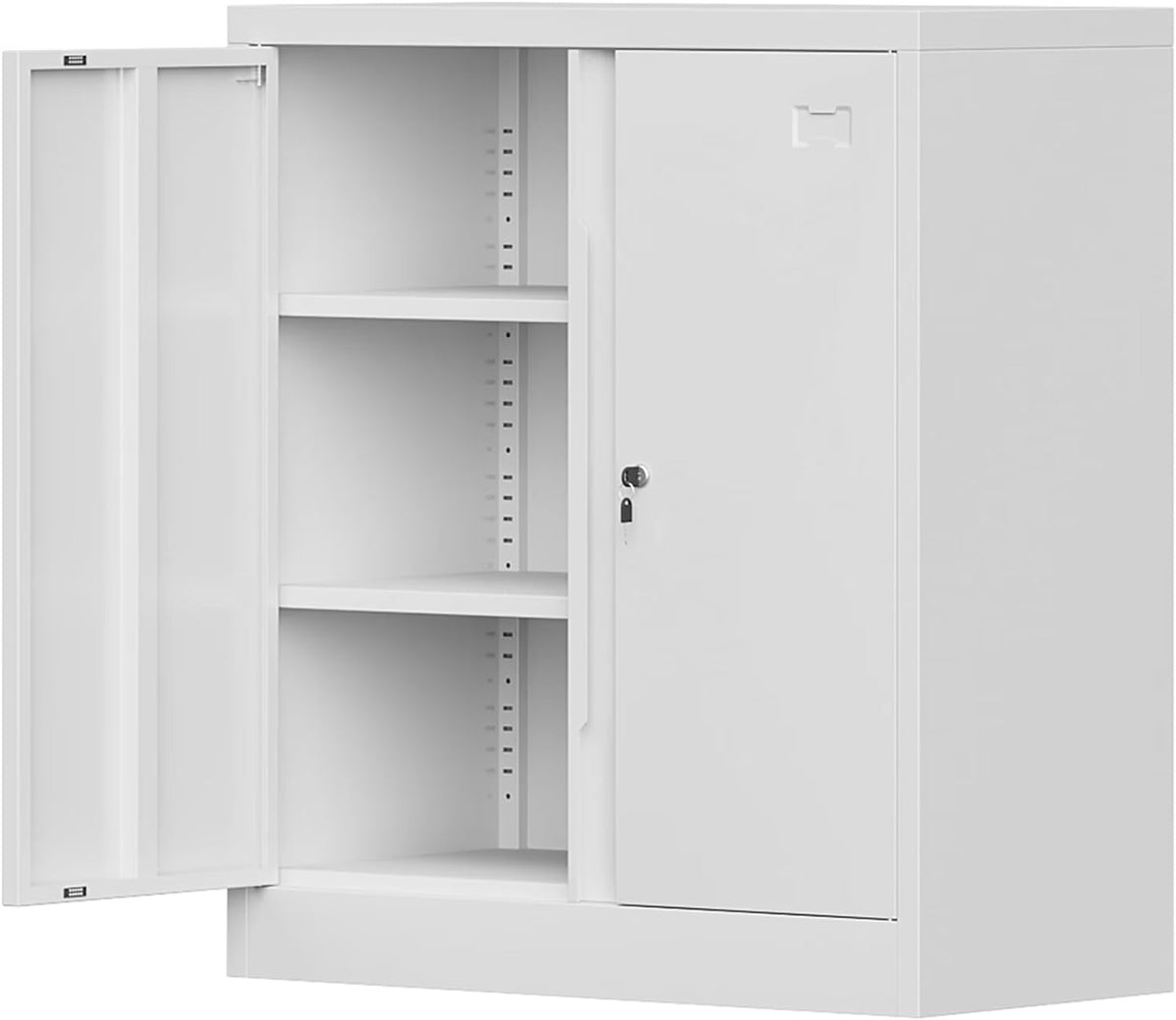 Metal Storage Cabinet, Garage Storage Cabinet with Doors and 2 Adjustable Shelves, 36" White Metal Cabinet, Locking Cabinet for Home,Garage,Office,School