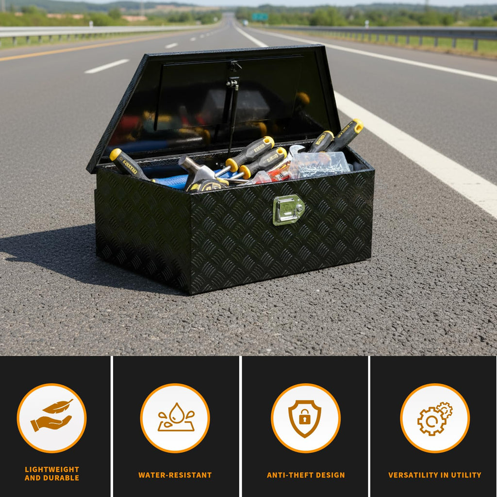 39 inch Trailer Tongue Box,Aluminum Trailer Tool Box for Storage,Trailer Box w/Lock and Keys,Heavy Duty Waterproof Black Box - 39 X 15 X 12 inch