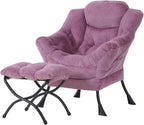 Lazy Chair with Ottoman, Reading Chair with Footrest, Dark Grey