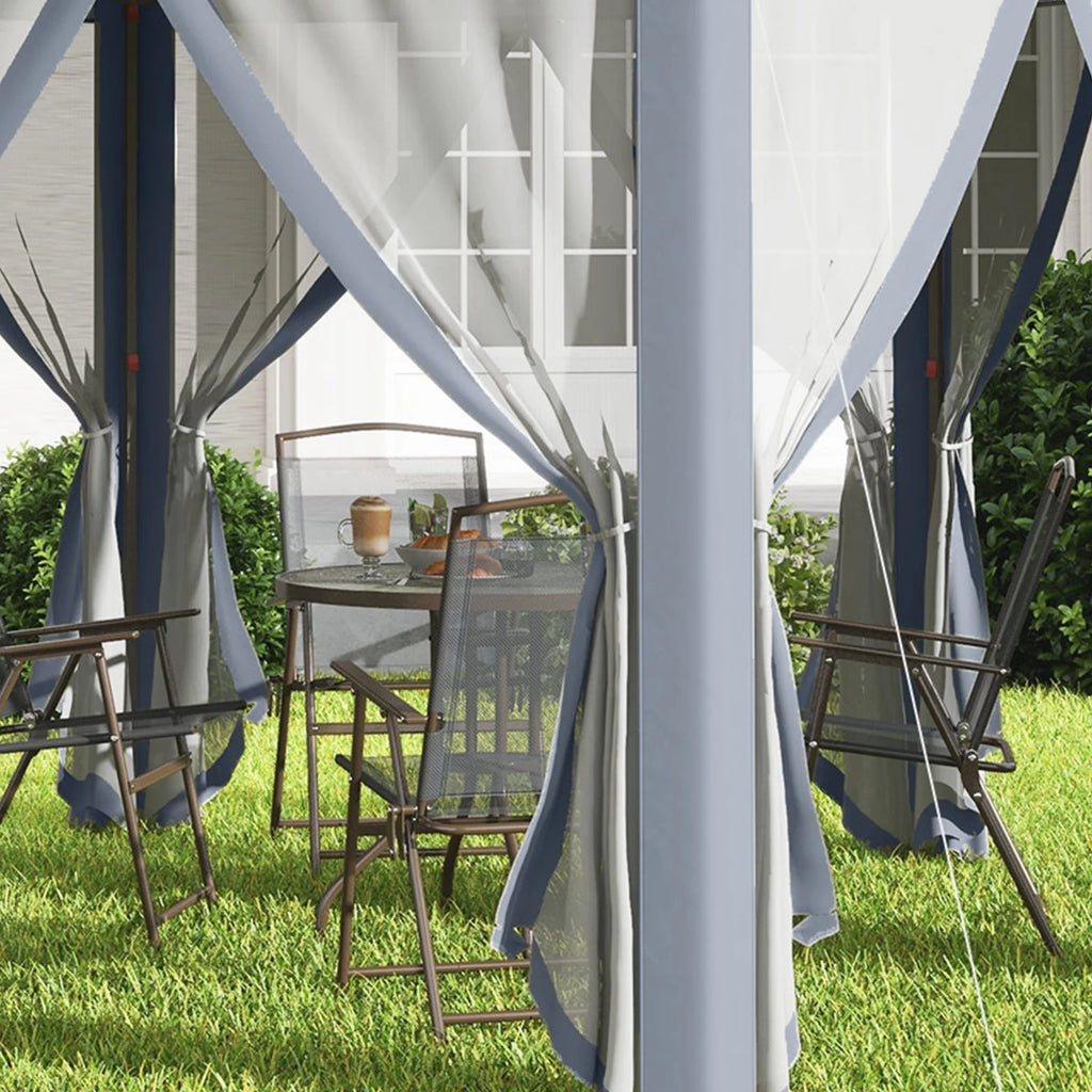 Outsunny 13' x 13' Pop Up Gazebo Hexagonal Canopy with 6 Zippered Mesh Netting, 2-Tier Roof Event Tent with Steel Frame for Patio Backyard, Gray