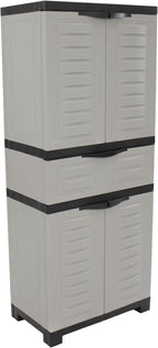 Plastic Garage Storage Cabinet with 2 Adjustable Shelves - 57" H - Garage, Office, Home, Laundry Room - Gray with Charcoal Trim