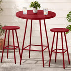 3-Piece Patio Dining Set, Bar Height, Outdoor Bistro Set, Outdoor Round Bar Table w/ 2 Bar Stools, Steel - White