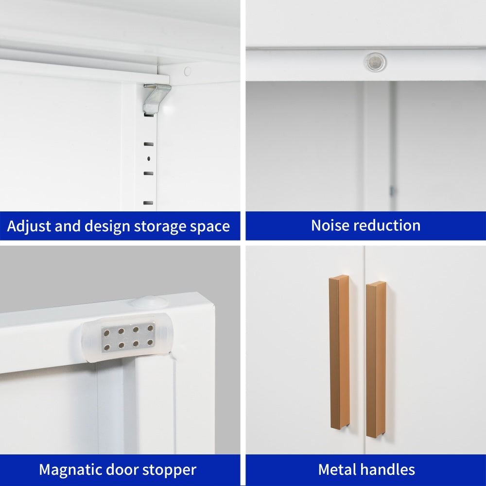 Metal 3 Tier Storage Cabinet, Storage Cabinet with 2 Doors and 2 Adjustable Shelves, Steel Lockable Garage Storage Cabinet Metal File Cabinet for Home, Office, School, Gym, White
