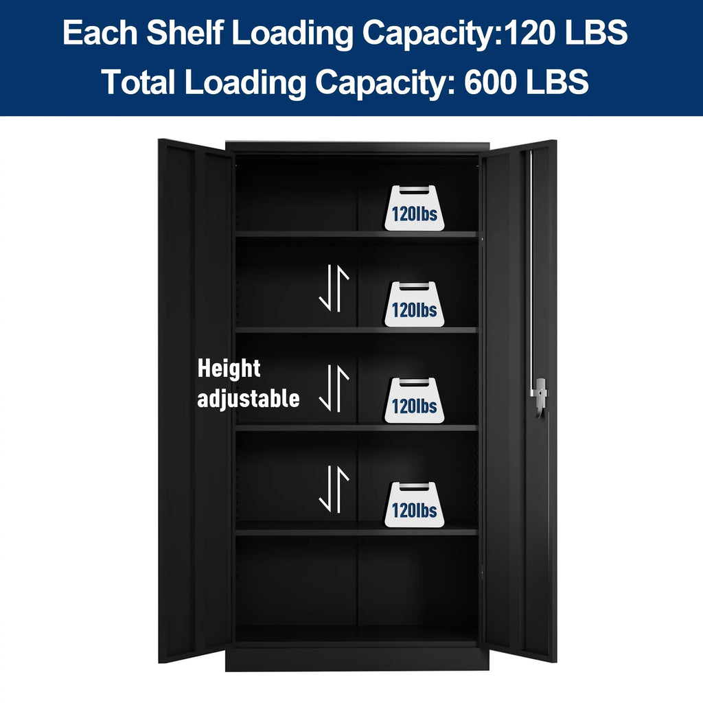GAEANET 2 Door Metal Storage Cabinet with 5 Adjustable Shelves &Pegboard, 71" H-32" W-16" D Locking Steel Garage Cabinet, for Garage,Office,Home,Gym,School, File Cabinet,Assembly Required, Black