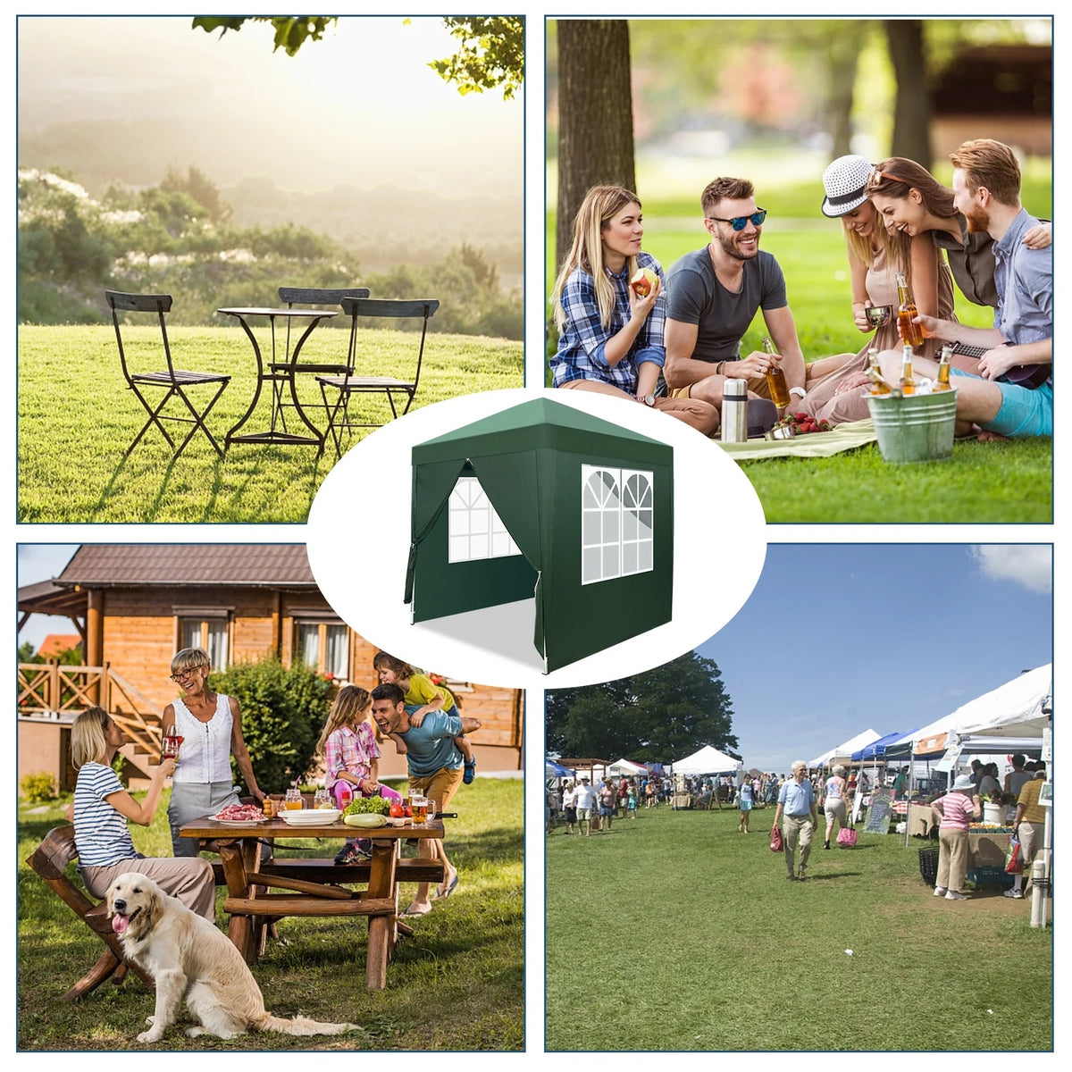 6.5x6.5ft Pop Up Canopy Tent - Instant White Gazebo w/ 4 Sidewalls, UPF 50+ & Carry Bag, 42 sq ft Shade for Camping/Patio (200x200cm)