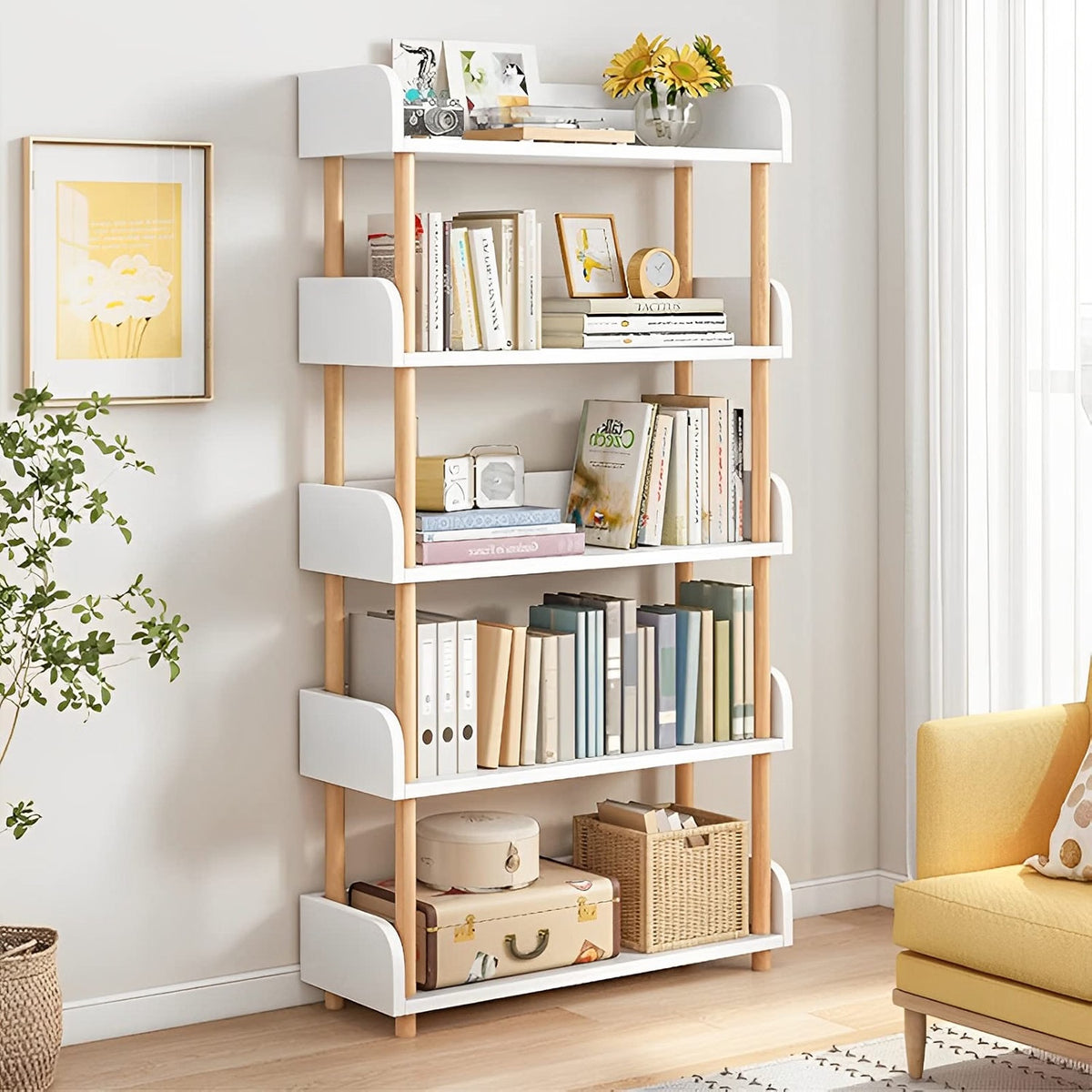 4-Tier Wooden Open Bookcase, Warm White