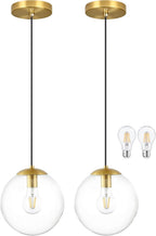 14" Gold Globe Pendant Light, Mid Century Pendant Light, Clear Glass Pendant Lights, Kitchen Island Adjustable Hanging Light Fixture for Dining Room, Bedroom, Kitchen Island