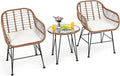 3 Pieces Patio Bistro Set, Rattan Conversation Set with 2 Cushioned Armchairs & Round Glass Coffee Table, Indoor Outdoor Wicker Furniture Set for Balcony, Backyard, Garden, Poolside
