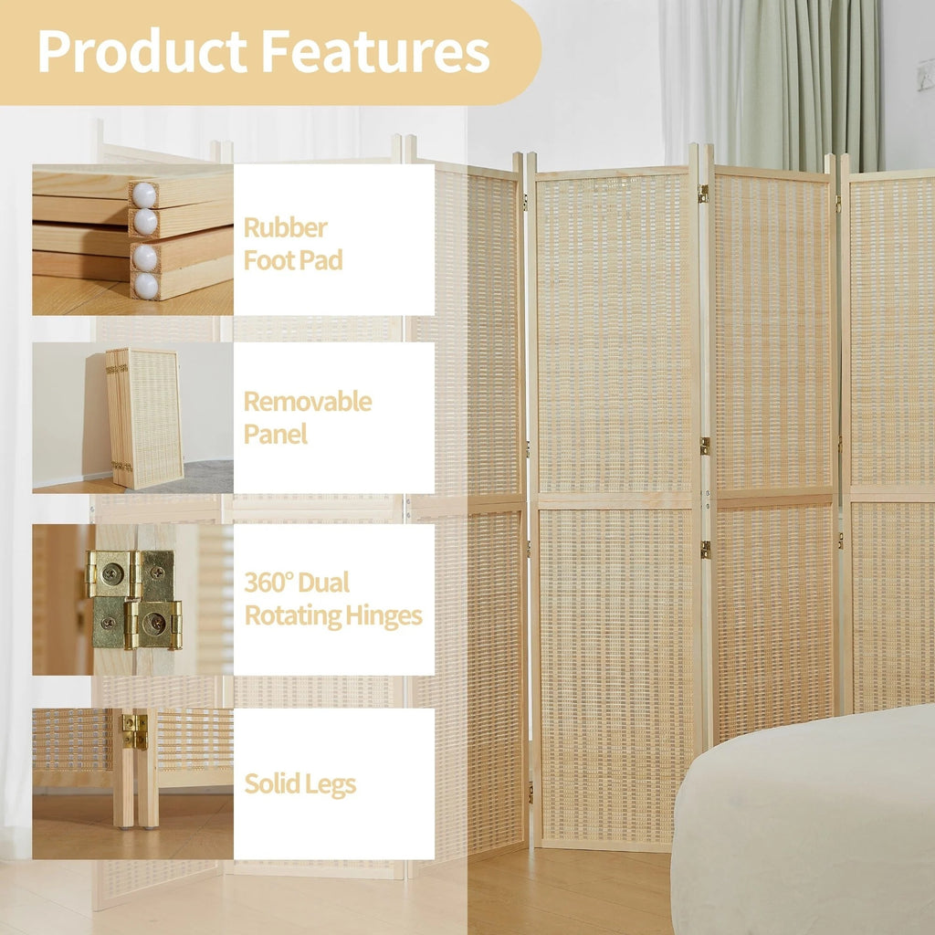 4-Panel Bamboo Folding Partition Screen 6FT Detachable Room Divider