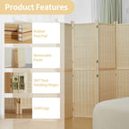 4-Panel Bamboo Folding Partition Screen 6FT Detachable Room Divider