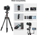 71" Foldable Aluminum Camera Tripod and Monopod, Adjustable Photography Tripod Stand for Cameras and Video