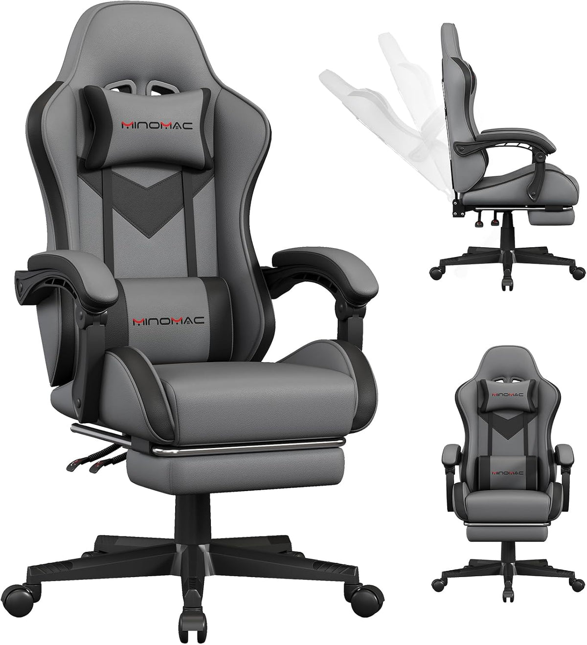 Gaming Chair Ergonomic Gamer Computer Office Chair, with Footrest, Lumbar Support, Headrest, Adjustable Height, Swivel Rolling