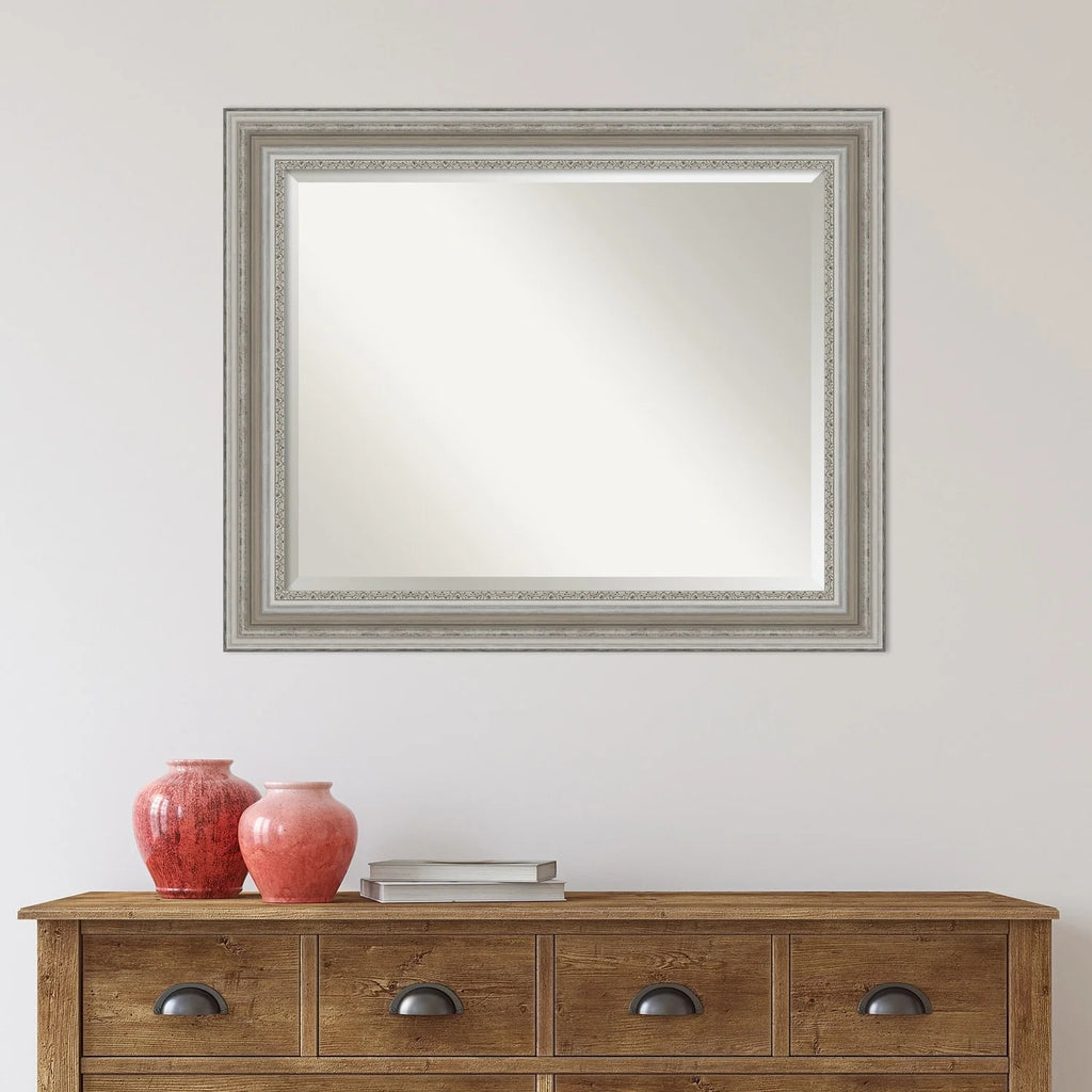 Beveled Bathroom Wall Mirror, Silver Frame Decorative Vanity Mirror for Bathroom, Bedroom and Entryway