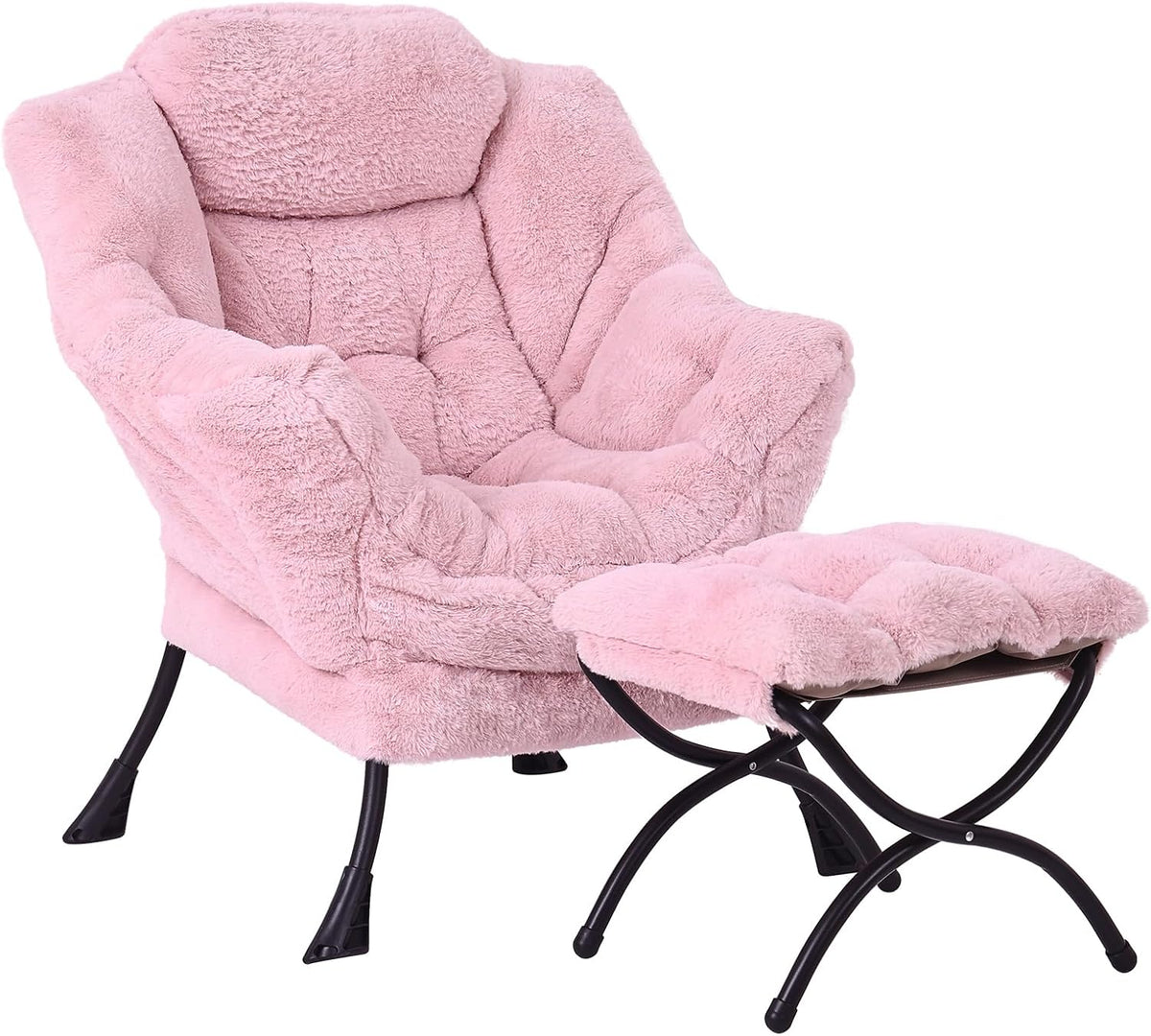Modern Lazy Chair with Ottoman, Comfy Accent Reading Chair, Dark Grey