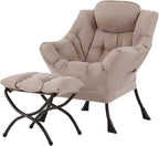 Lazy Chair with Ottoman, Reading Chair with Footrest, Dark Grey