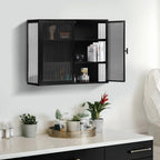 Hassch Wall Mounted Kitchen Pantry Sideboard with 2 Glass Doors, Metal Storage Cabinet Dining Cupboard for Bathroom Kitchen Living Room Dining Room, 27.56"L x 9.06"W x 23.62"H, White