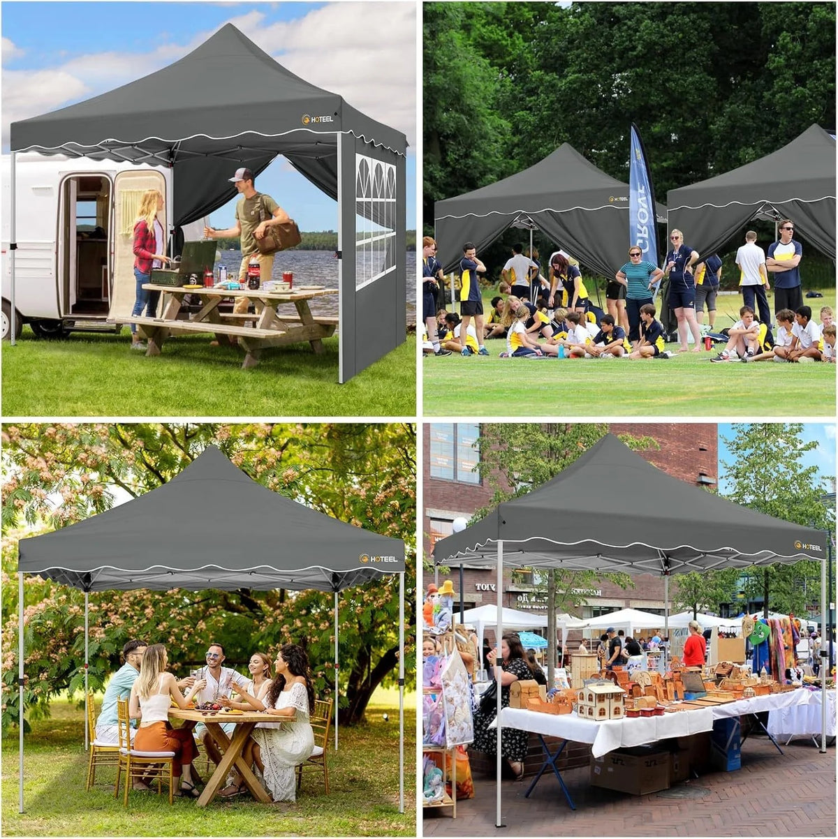 SANOPY 10' x 20' Pop up Canopy Party Tent with 6 Removable Sidewalls, Wave Eave Outdoor Waterproof Patio Gazebo Tent with Carry Bag, Backyards Camping Picnics, Black