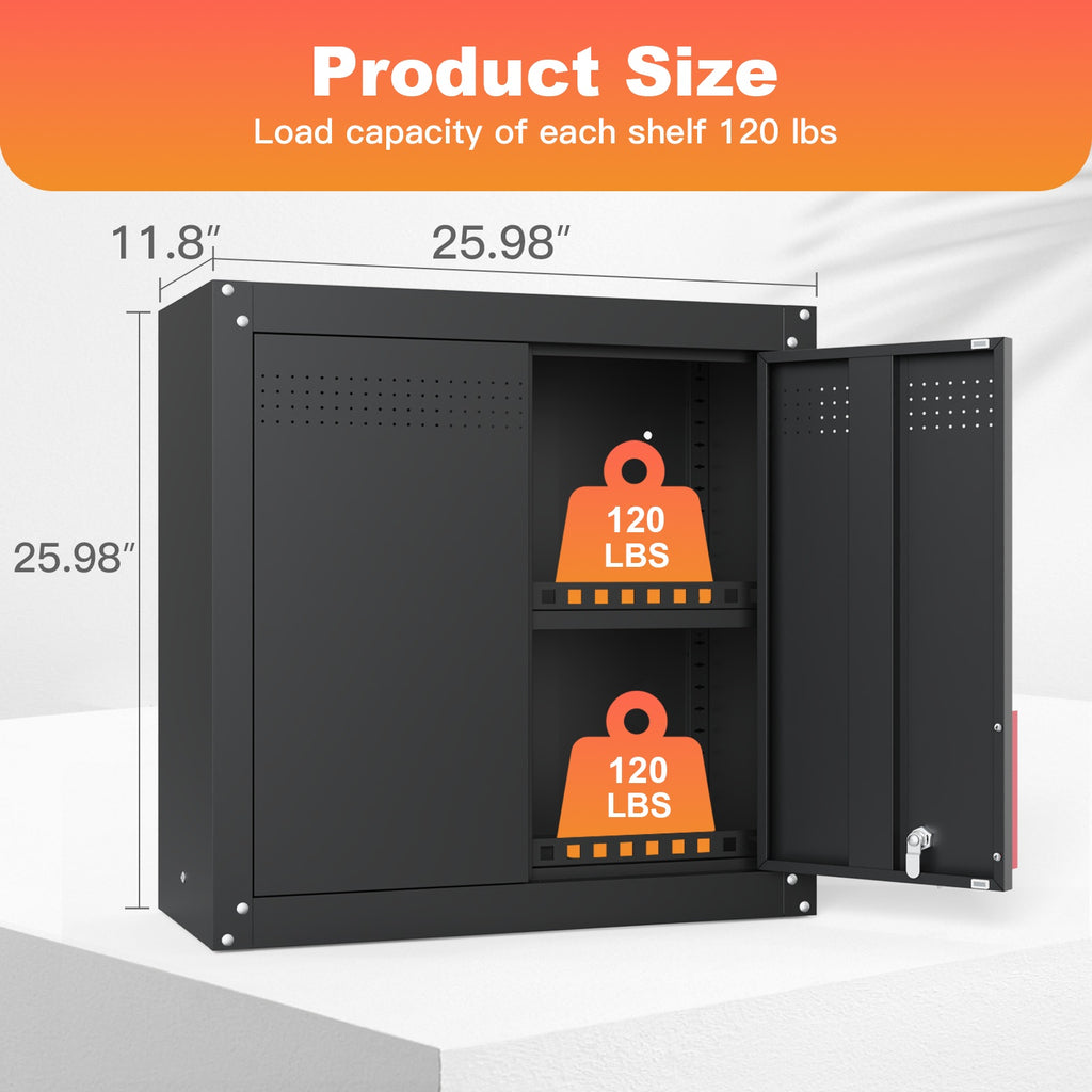 Garage Wall Cabinet, Metal Wall Cabinet with Lockable Doors, 26"  Tall Wall Cabinet with Adjustable Shelf,Garage Storage Cabinets Shelf with Anti-fall Rails for Garage, Storage Room