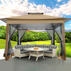 COBIZI 11x11 Pop up Gazebo Outdoor Canopy Gazebo Patio Gazebo with Mosquito Netting Canopy Shelter with 121 Square feet of Shade for Poolside, Garden, Party and Backyard, Khaki