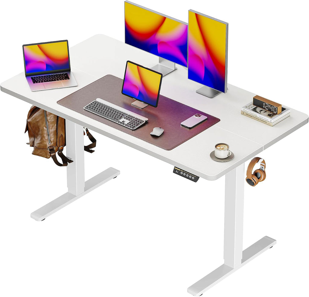 55 x 28 Large Electric Standing Desk, Height Adjustable Computer Desk, 27.6" Deep Desktop, Stand up Gaming Office Desk with 2 Hooks, 3 Preset Heights, for Home Office, Rustic Brown