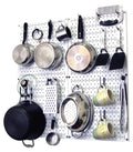 Wall Control Kitchen Pegboard Organizer Pots and Pans Pegboard Pack Storage and Organization Kit with White Pegboard and Black Accessories