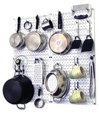 Wall Control Kitchen Pegboard Organizer Pots and Pans Pegboard Pack Storage and Organization Kit with White Pegboard and Black Accessories