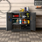 Aobabo Metal Storage Cabinet with Lock & Pegboard,Garage Storage Cabinet with 5 Adjustable Shelves,Tool Storage Cabinets for Home Office Garage,Assembly Required,Black