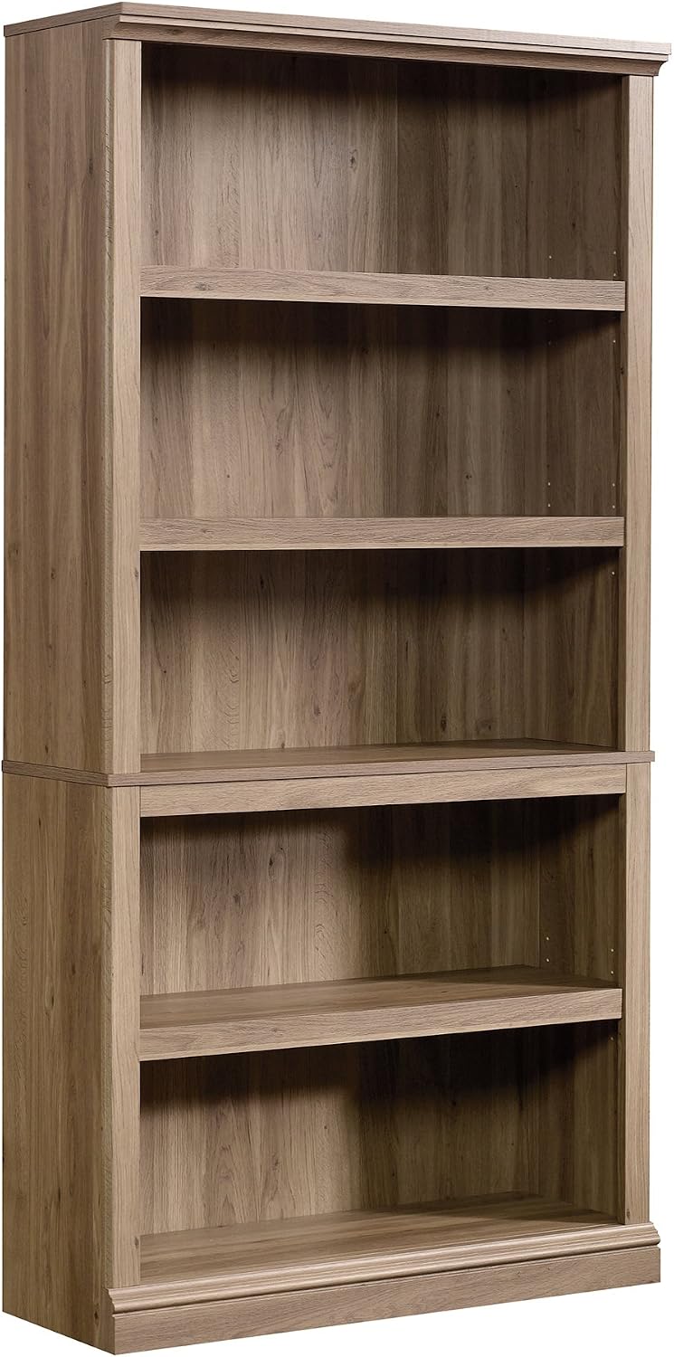 5-Shelf Split Bookcase / Bookshelf, Oiled Oak Finish