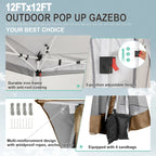 COBIZI 11x11 Pop up Gazebo Outdoor Canopy Gazebo Patio Gazebo with Mosquito Netting Canopy Shelter with 121 Square feet of Shade for Poolside, Garden, Party and Backyard, Khaki