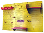 Wall Control 4ft Metal Pegboard Standard Tool Storage Kit - Yellow Toolboard & Red Accessories