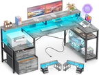 L Shaped Desk with File Drawer, Reversible L Shaped Gaming Desk
