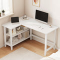 45" Reversible L-Shaped Office Desk with Storage Shelves, White
