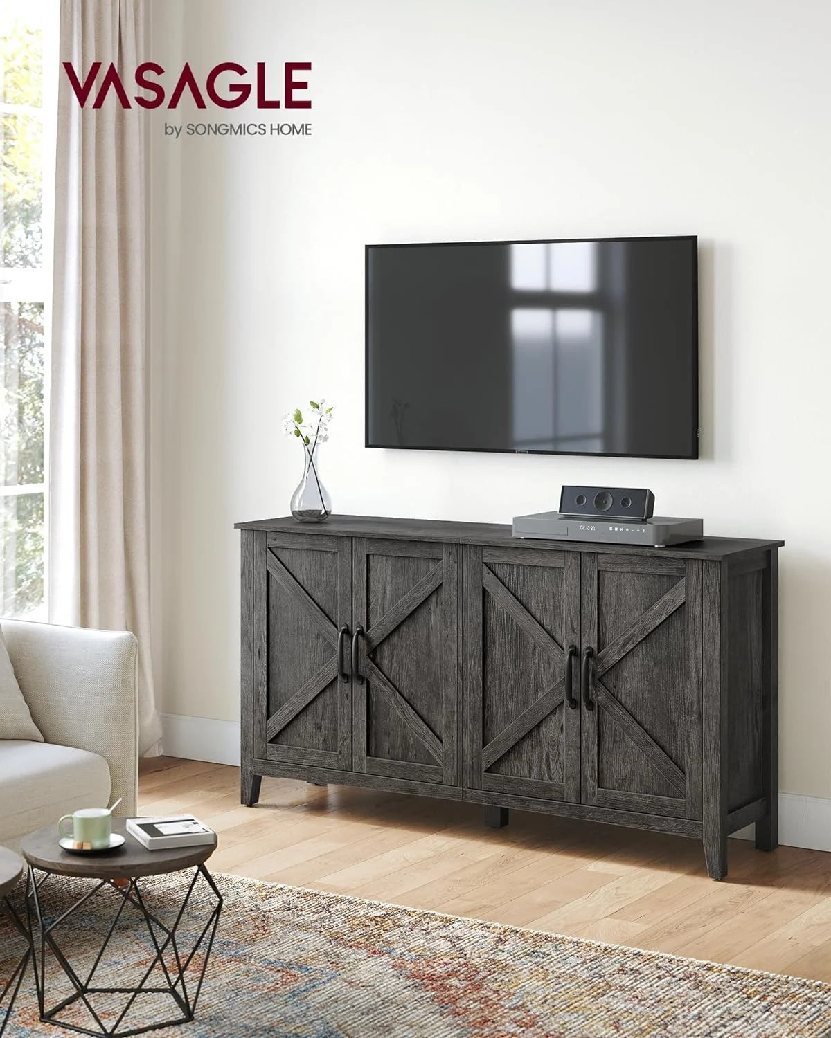 Buffet Cabinet Sideboard Storage Cabinet with Adjustable Shelves for Living Room Rustic Walnut