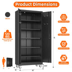 GangMei 71 Inches Tall Metal Garage Storage Cabinets with 5 Adjustable Shelves & Pegboards, Lockable Steel Black Storage Cabinet with Doors for Office, Home, School, Shops, Garage, Assembly required
