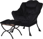Lazy Chair with Ottoman, Reading Chair with Footrest, Dark Grey