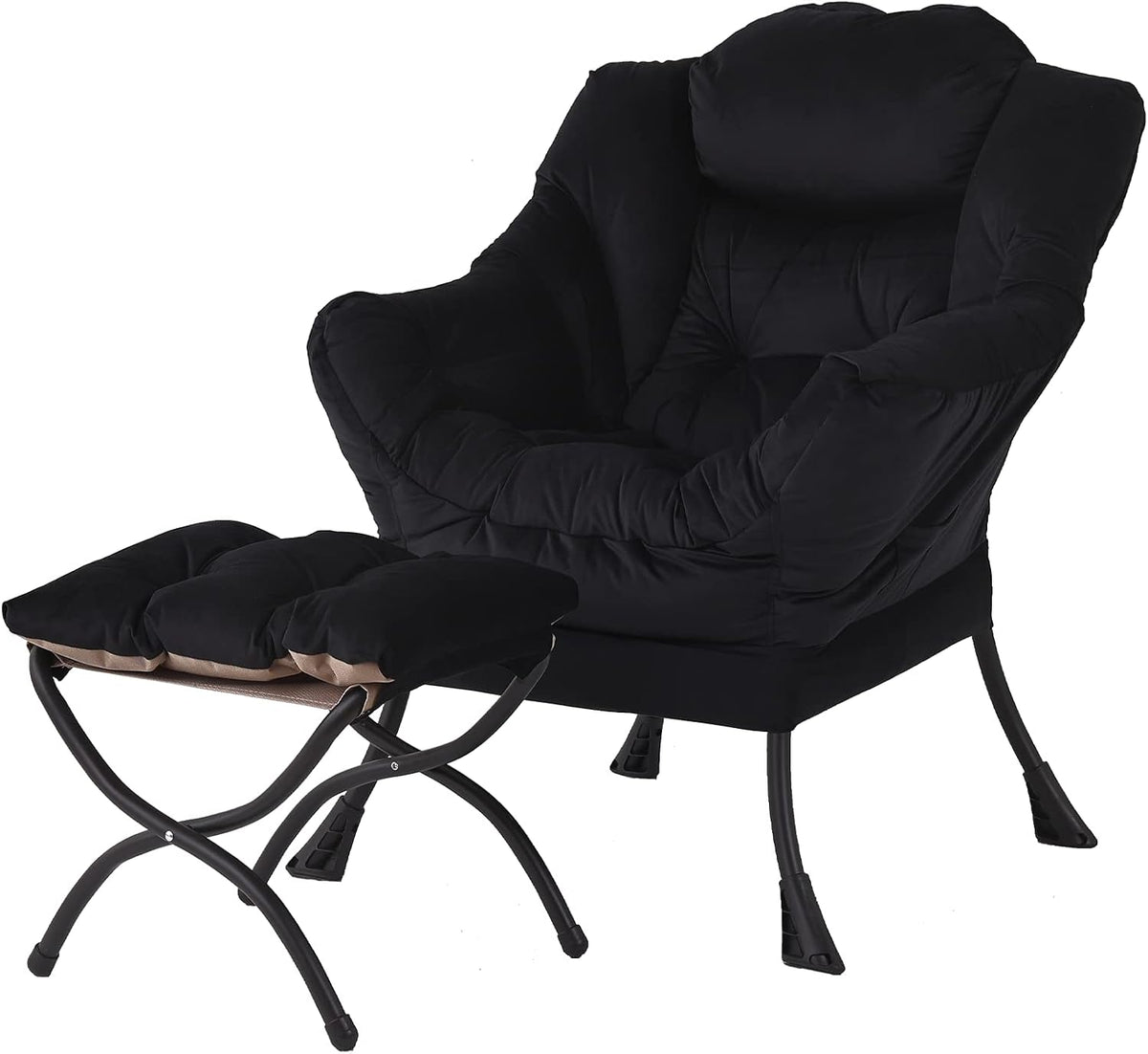 Lazy Chair with Ottoman, Reading Chair with Footrest, Dark Grey