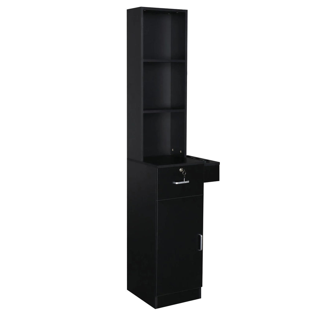 UBesGoo Barber Station Cabinet Wooden Hair Styling Storage Locker Beauty Salon Equipment, Black